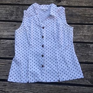 Brown Polka Dot White Button Down Tank